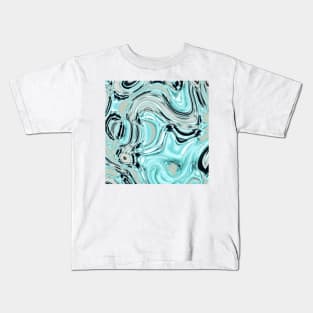 abstract marble pattern turquoise aqua blue swirls Kids T-Shirt